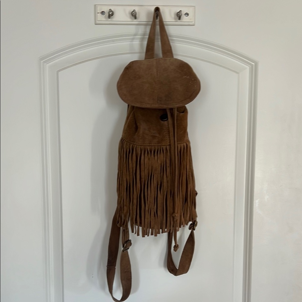 Brown Suede Fringe Backpack